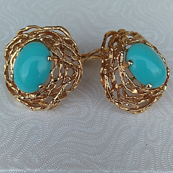 1940s PANETTA Robin's Egg Turquoise Blue Clip-On's - Picture 8 of 8